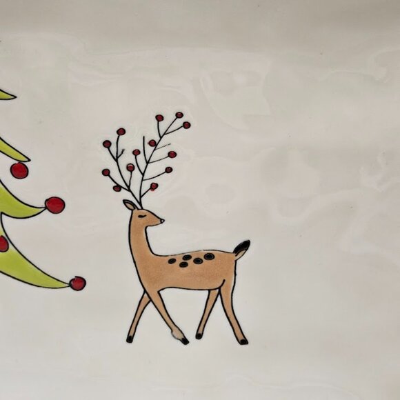 LANG Ceramic Rectangular Whimsy Winter Platter Hand Painted Christmas Snowman - Picture 4 of 11